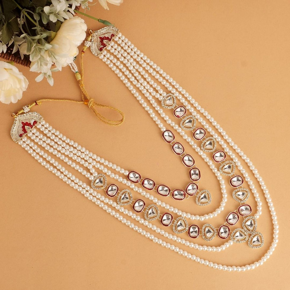 Thumbnail: Kundan Pearl Necklace for Men – Premium Traditional Groom Necklace for Wedding and Sherwani Wear