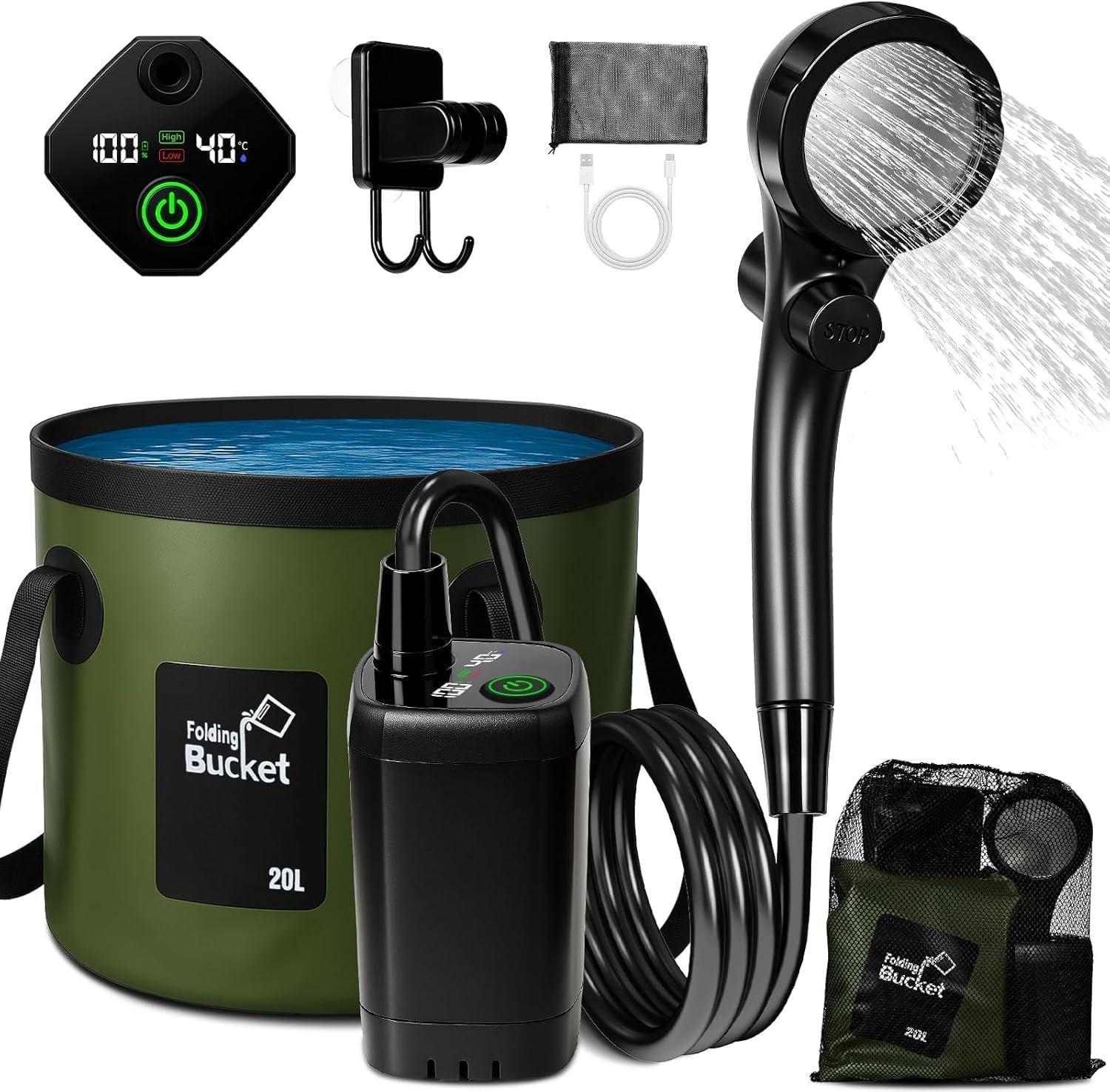 Portable 6000mAh Rechargeable Camping Shower – Full Outdoor Kit