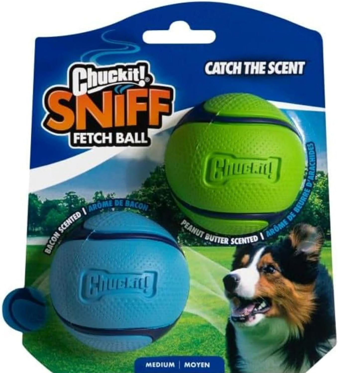 Chuckit! Sniff Duo Scented Fetch Balls - Peanut Butter & Bacon (Medium 2-Pack)