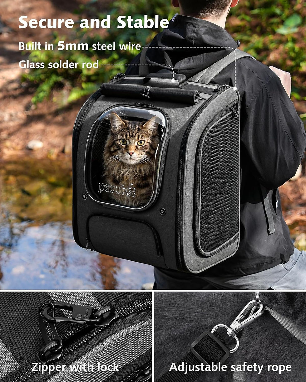 Thumbnail: Pecute Breathable Cat Backpack with Sun Blinds - Expandable Large Space (Green)