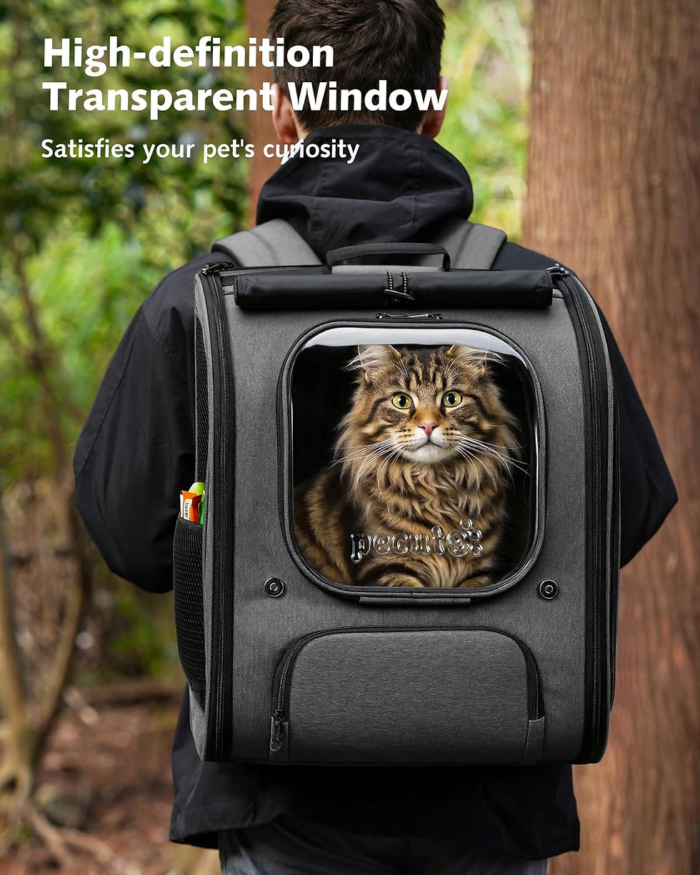 Thumbnail: Pecute Breathable Cat Backpack with Sun Blinds - Expandable Large Space (Green)