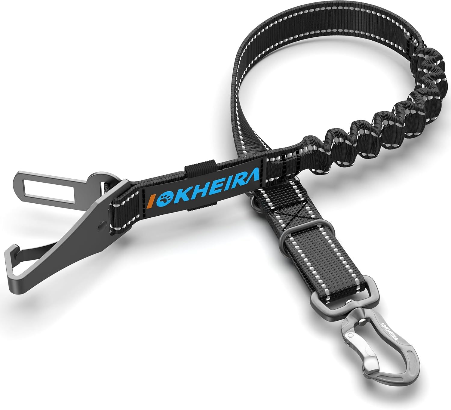 IOKHEIRA Heavy-Duty Dog Seat Belt - Aluminum Carabiner & Dual Attachment