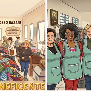 Voluntárias do Lar Sol da Esperança em Mauá organizando doações para o Bazar Beneficente.