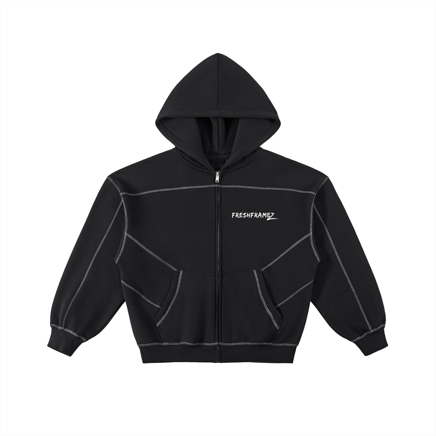 Me vs Myself Contrast-Stitched Boxy Fleece Zip Hoodie