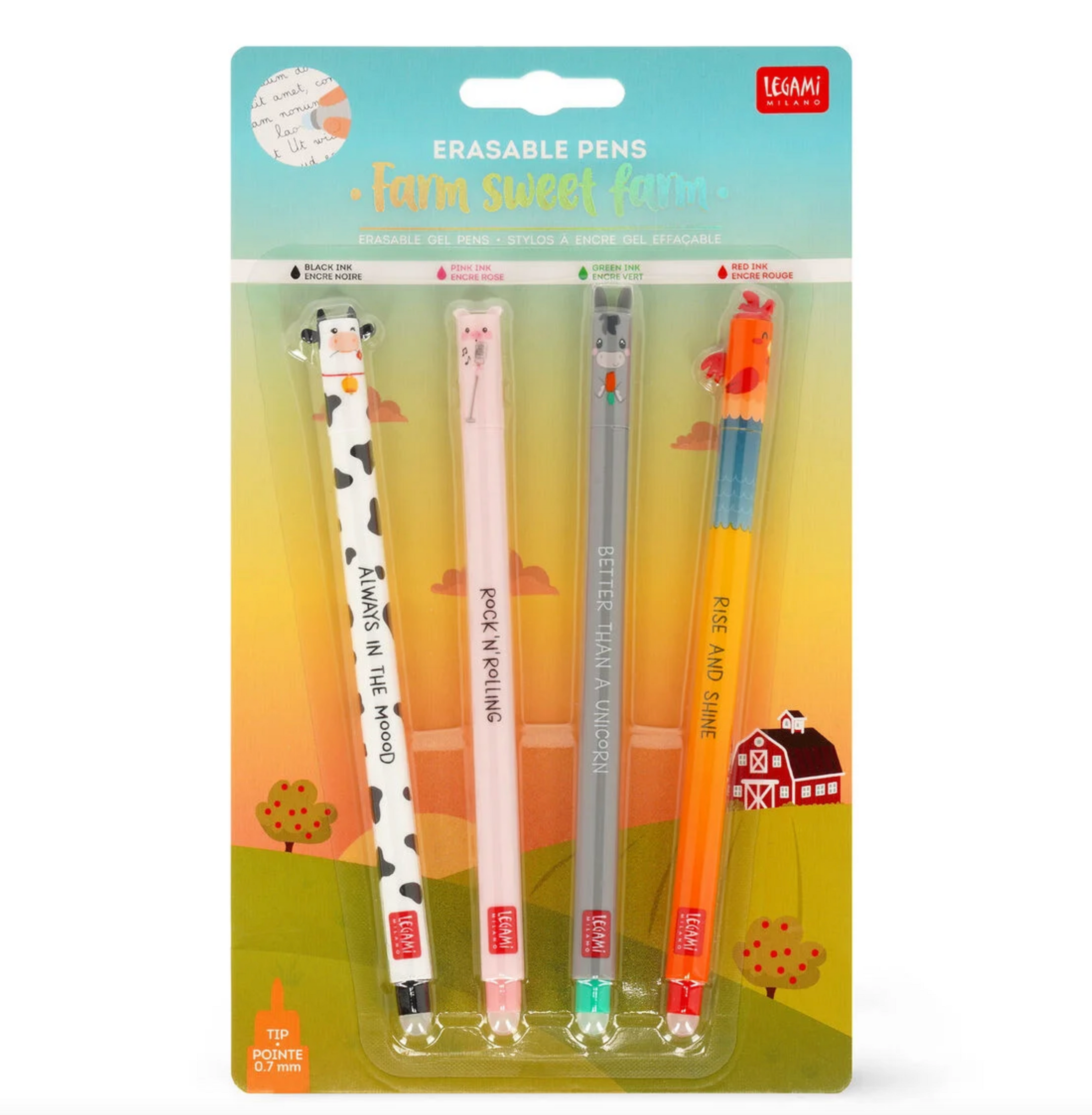 Set di 4 Penne Gel Cancellabili Farm Sweet Farm - Erasable Pen