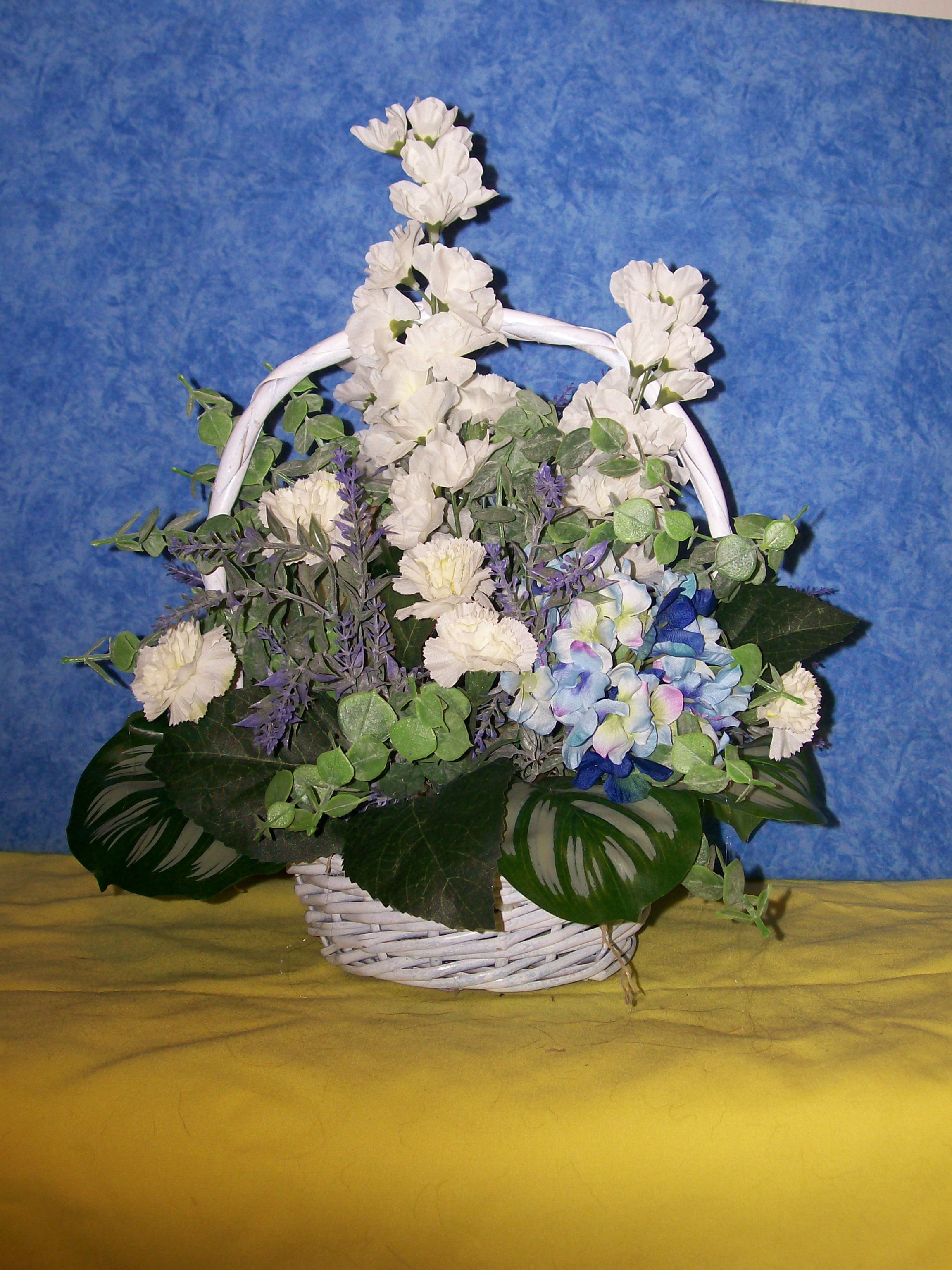 Blue and white wicker