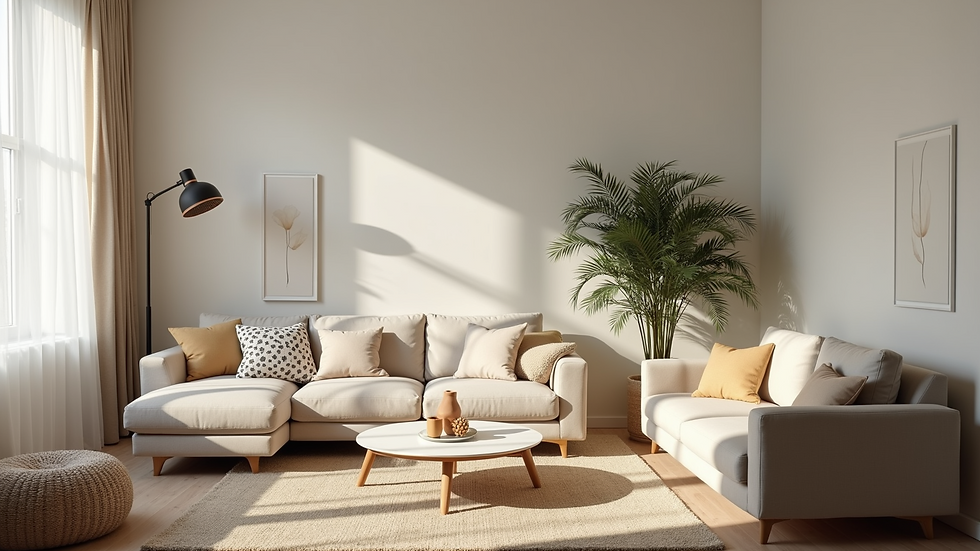 High angle view of a clean and organized living room