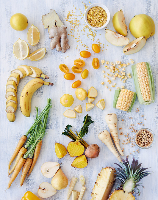 Healthy assortment of yellow foods