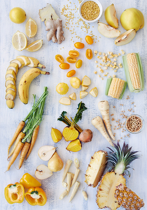 Healthy assortment of yellow foods