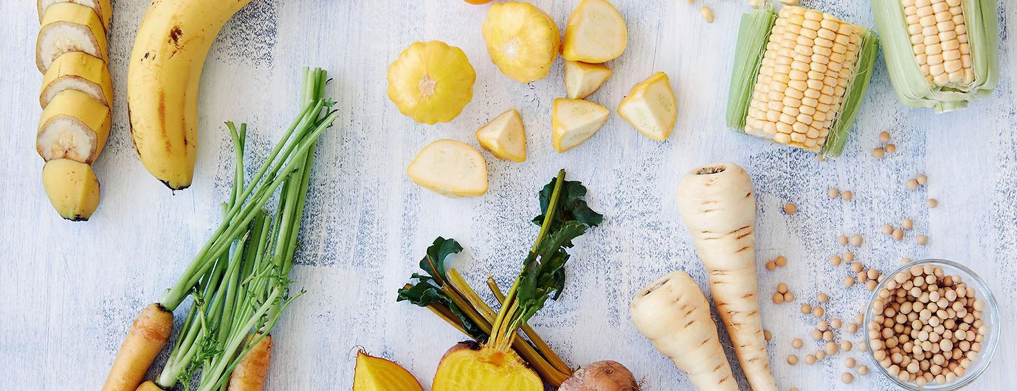 Healthy assortment of yellow foods