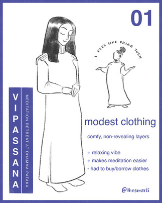 Illustration of modest clothing friar tuck dress for vipassana retreat by Smarti.