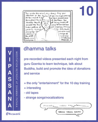 Illustration of the TV dhamma talks featuring Goenka for vipassana meditation retreat training by Smarti.