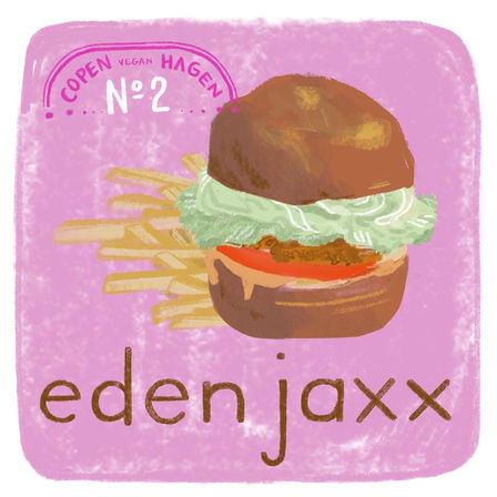 An illustrated soft brioche bun burger with fries on a pink background designed by Smarti who lives in Windhoek, Namibia.