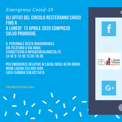 Uffici del Circolo chiusi fino al 13 aprile