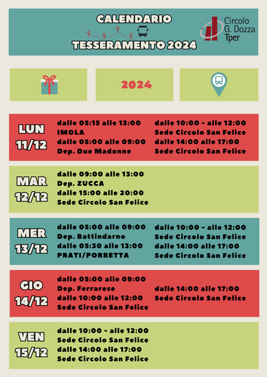 CALENDARIO TESSERAMENTO 2024
