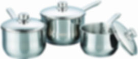 a set of silver pots and pans