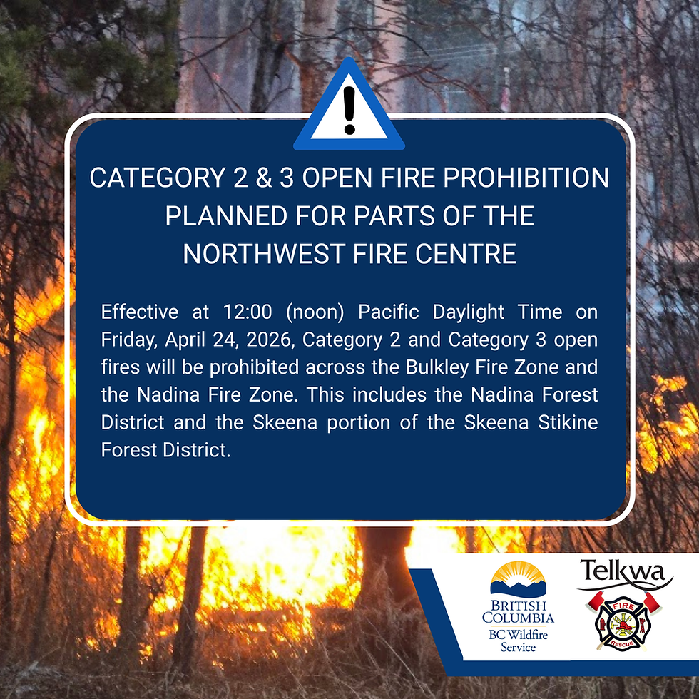 Category 2 & 3 open fire prohibition planned for parts of the Northwest Fire Centre