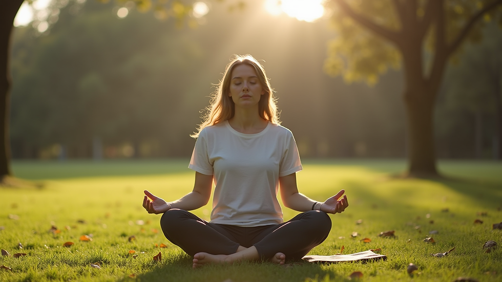 Close-up view of a person practicing deep breathing outdoors in a Brisbane park