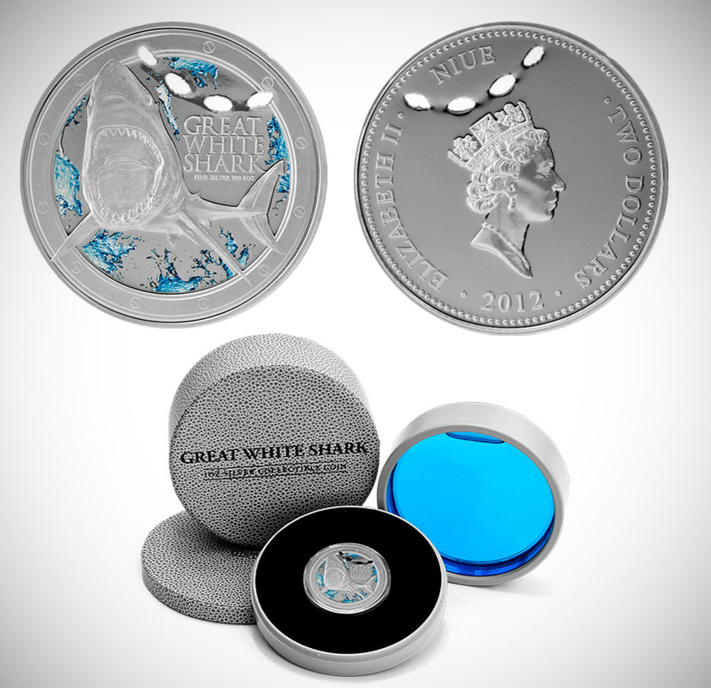 2012 $2 OCEAN PREDATORS: GREAT WHITE SHARK - 1 OZ. PURE SILVER COIN