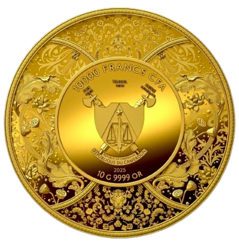 Durga Hindu Goddess 10g 999.9 Gold Coin 10000 Francs CFA Cameroon