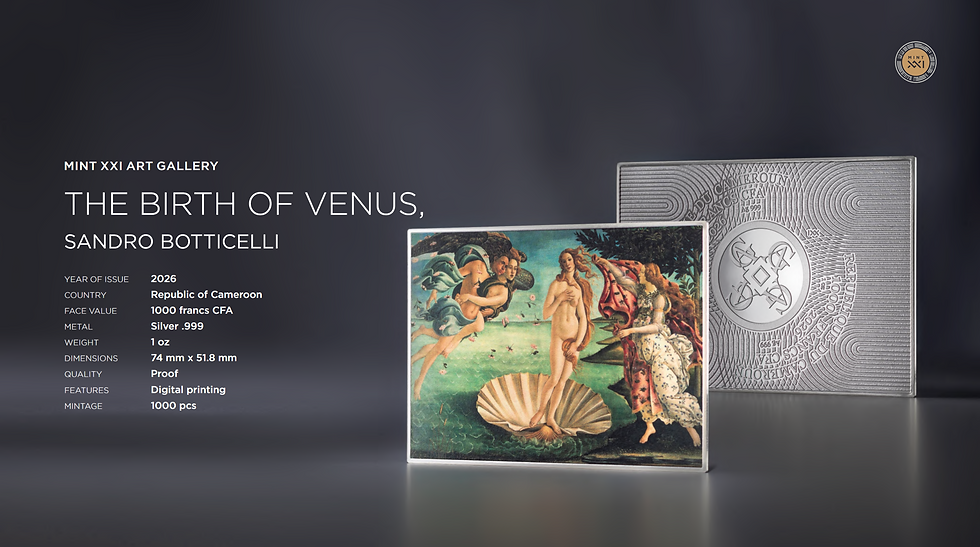 Miniaturbild: The Birth of Venus, Sandro Botticelli: Art Gallery 1oz .999 Silver Cameroon 2026