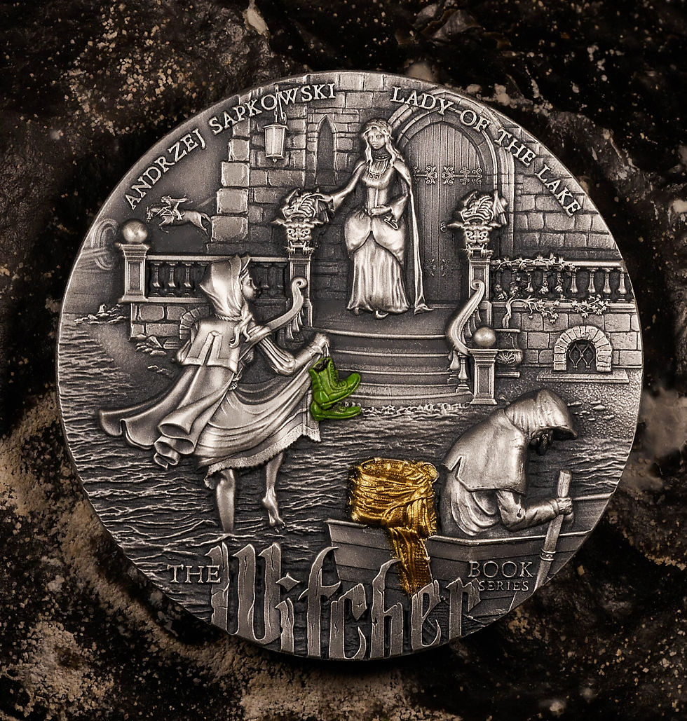Miniatura: Lady of the Lake - The Witcher Book Series, 2oz High Relief Silver -$5 Niue 2024