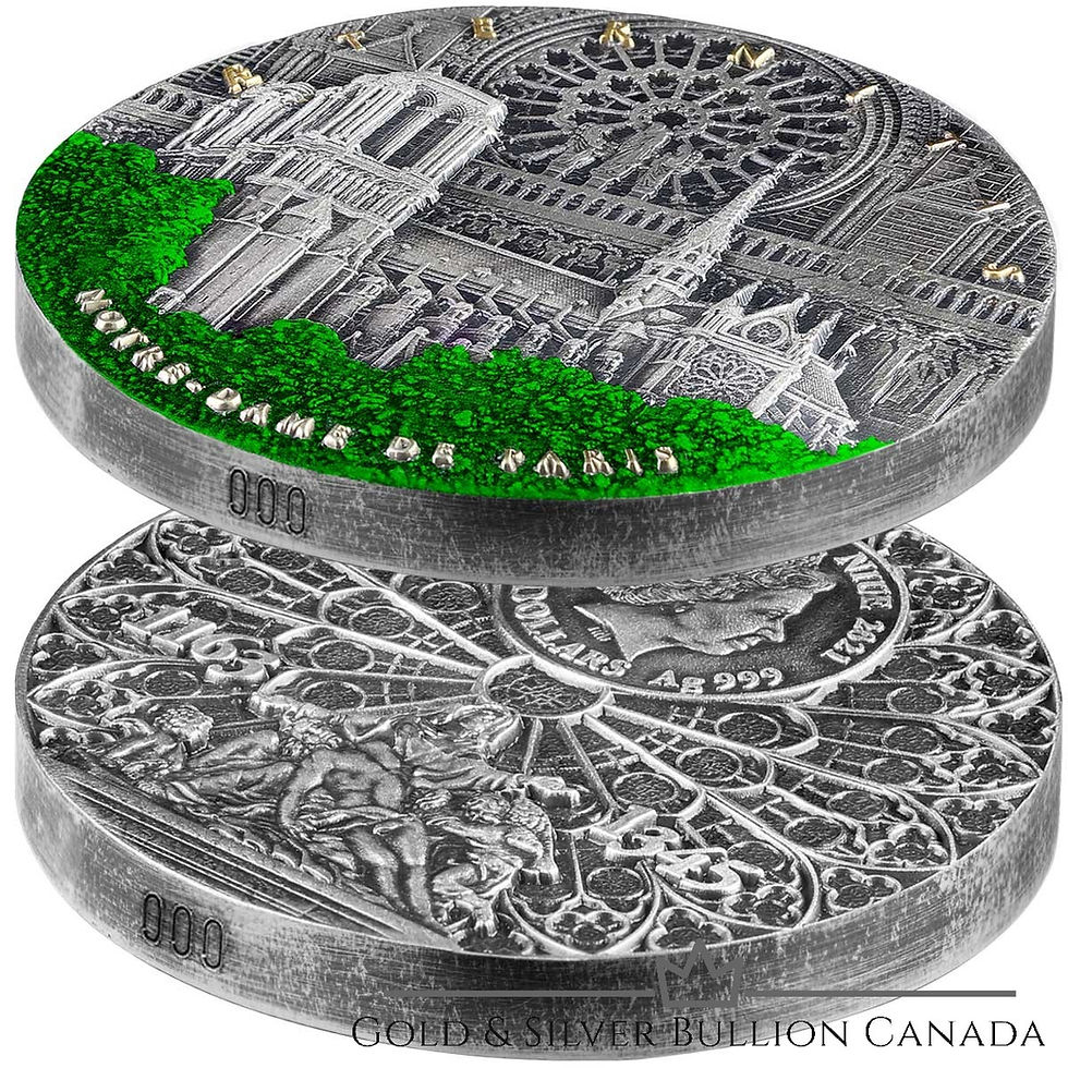 Miniatura: 2021 Niue - Notre Dame - 2 Uncje Wysokiej Reliefu Antyczne Wykończenie Srebrna Moneta