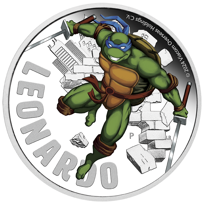 Miniature : Leonardo - Teenage Mutant Ninja Turtles 1oz Silver Coloured Proof $1 Tuvalu 2024