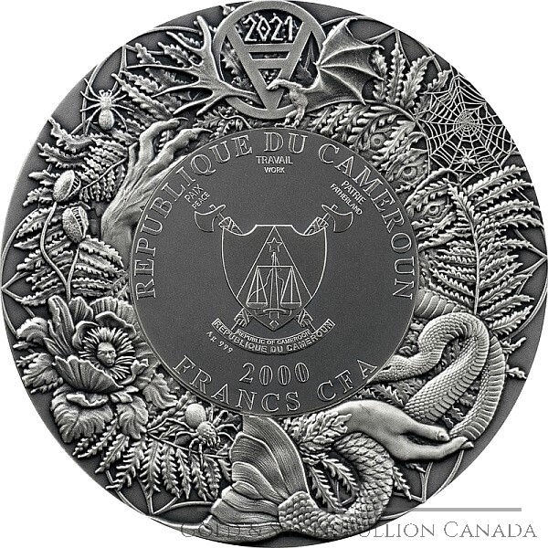 Miniatura: Rusalka Eslavo Bestiario 3 oz Acabado Antiguo Moneda Plata 2000 Francos CFA Camerún