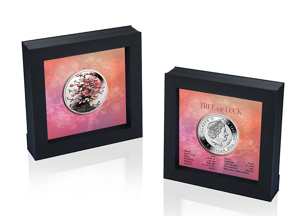 Miniatura: TREE OF LUCK Coral 1 Oz Silver Coin 1$ Niue 2022