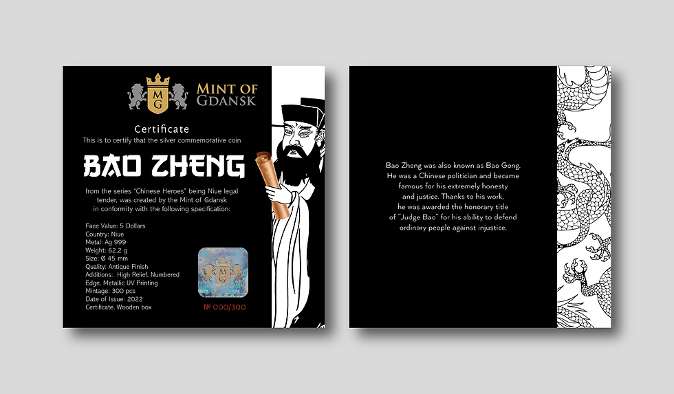 Miniatura: BAO ZHENG - CHINESE HEROES - 2oz .999 Silver High Relief $5 Niue 2024
