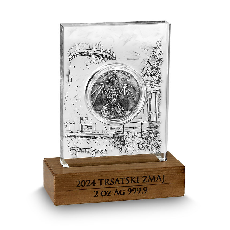 Thumbnail: TRSAT DRAGON- 2 oz Antiqued High Relief Silver BU - 6 euro Hrvatska 2024