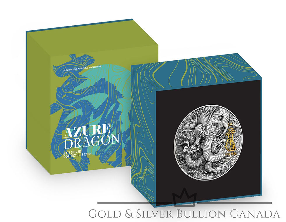 Thumbnail: AZURE DRAGON QING LONG Four Auspicious Beasts 2 Oz Silver Coin 5$ Niue 2020 AZU