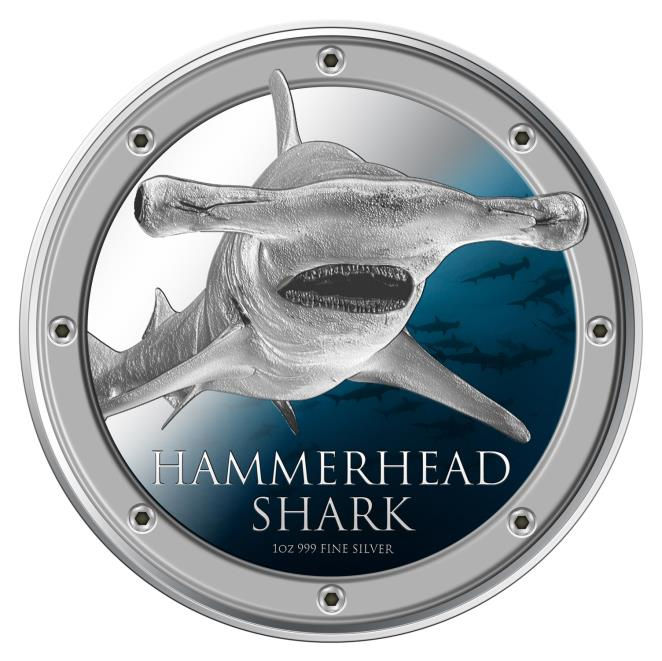 Miniatura: HAMMERHEAD SHARK Ocean Predators Silver Coin 1 Oz 2$ Niue 2013
