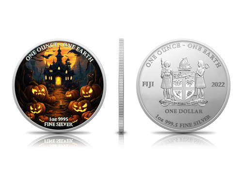 2022 フィジー「ホーンテッドハウス」ハロウィン 1オンス純銀（蓄光） Halloween: Haunted House Colorized - Earth 1 oz 999.5 Silver $1