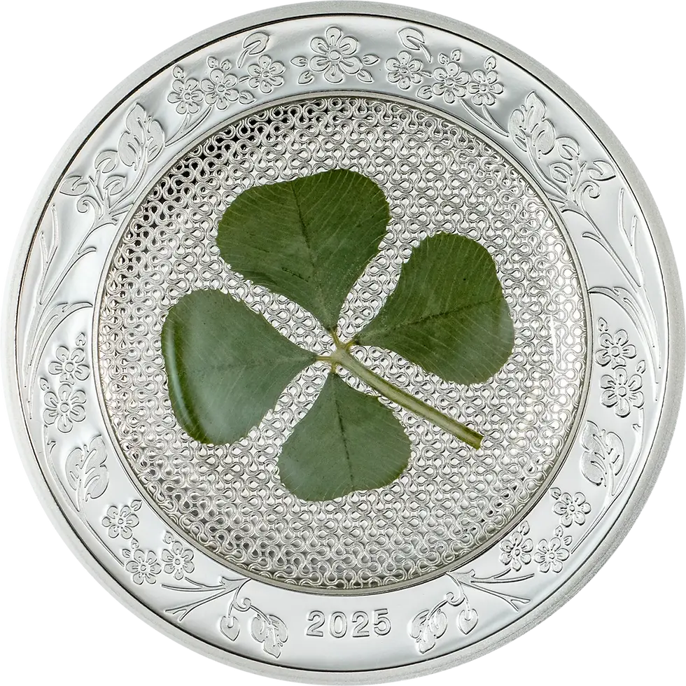 Miniatura: OUNCE OF LUCK Four Leaf Clover 1 Oz Silver Coin 5$ Palau 2025