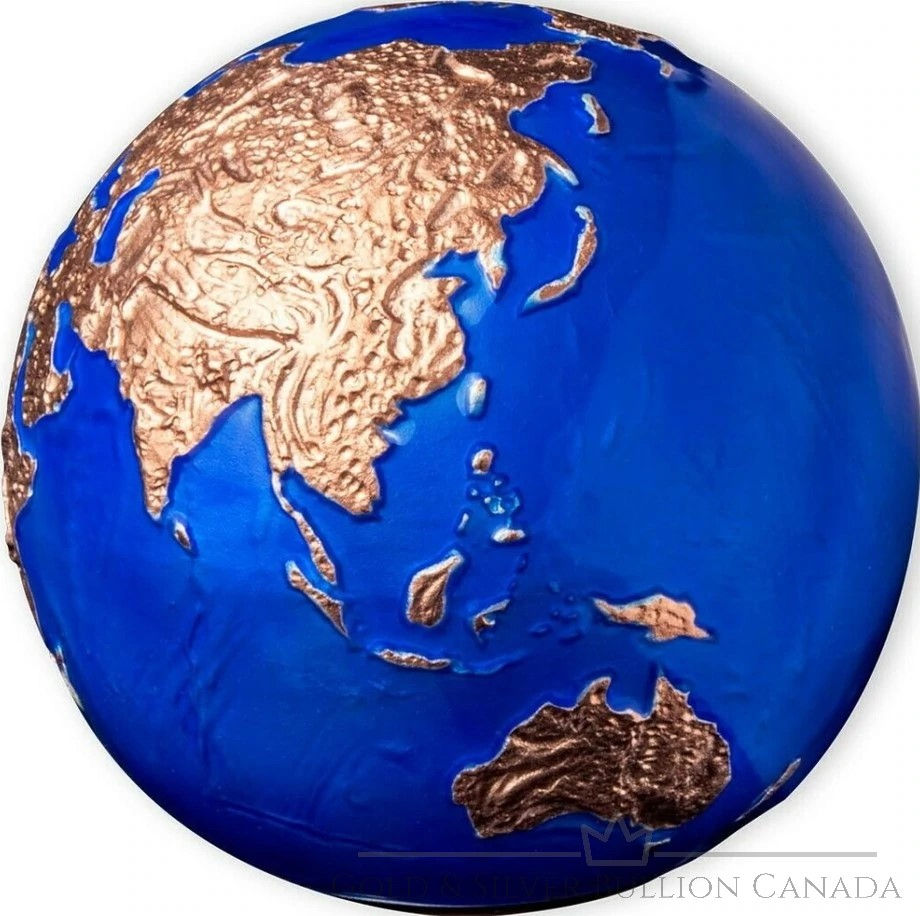 Miniatura: Barbados 2022 METEORITO Mármol Azul Tierra EN PELIGRO $ 5 3 Oz Plata ORO ROSA