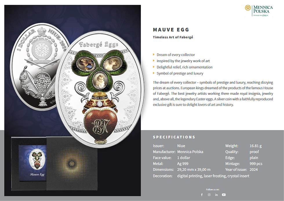 Miniaturbild: Faberge Mauve Egg 16.81g Silver Coin $1 Niue 2024