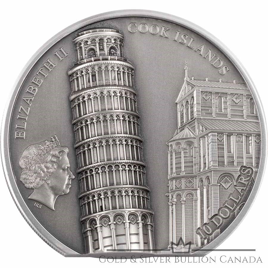 Miniatura: TORRE INCLINADA DE PISA 2 Oz Moneda Plata 10 $ Cook Islands 2022