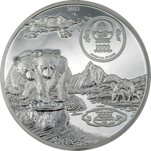 Thumbnail: BROWN BEAR Growing Up 2 Oz High Relief Silver Coin Mongolia 2023