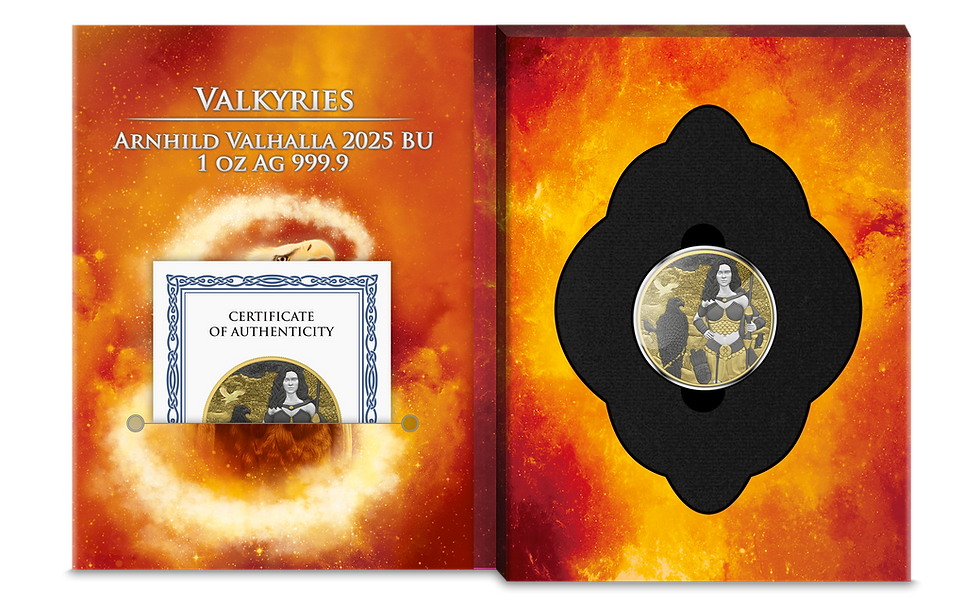 Thumbnail: VALKYRIES: Arnhild Valhalla 1oz High Relief Silver 5 Mark Germania 2025