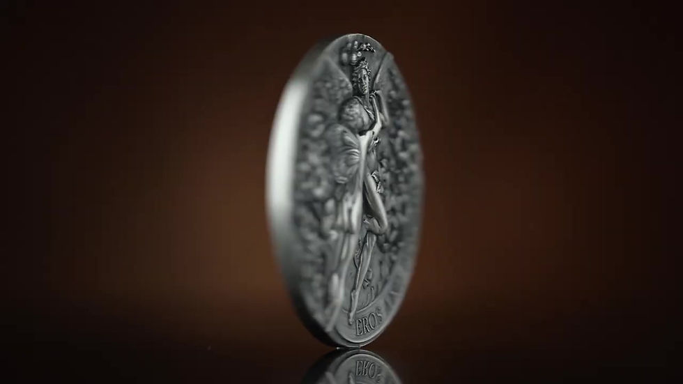Miniatura: Eros and Psyche Celestial Beauty 2 oz Antiqued Silver Coin 2000F Cameroon 2024