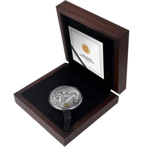 Miniature : SHAOLIN KUNG FU SNAKE Martial Arts Styles – 2022 $5 Pure 2 oz High Relief Silver Antiqued Gilded Coin with Swarovski crystal – Niue