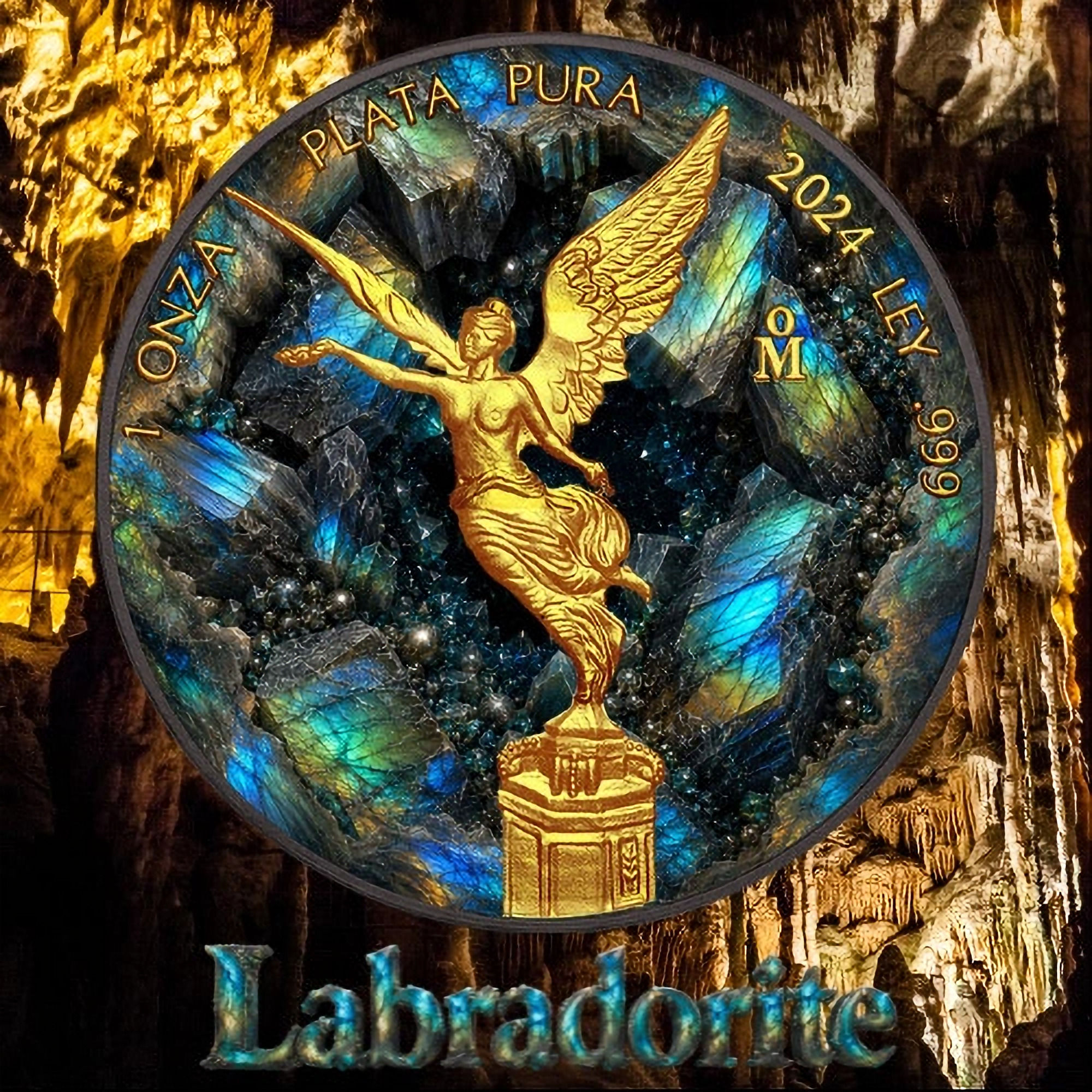 Labradorite: CRYSTAL CAVERN SERIES - 1oz .999 Silver Coin - Mexico Libertad 2024