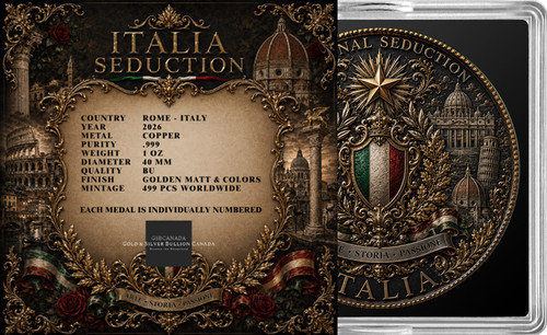 ITALIA Seduction: National Beauties 1 Oz .999 Copper Round Italy