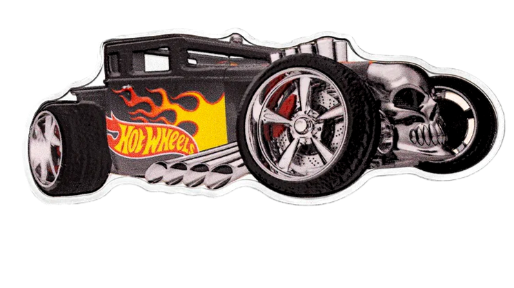 Thumbnail: HOT WHEELS - BONE SHAKER - 1oz .999 Silver Shape Coin – 2$ Solomon Island 2024