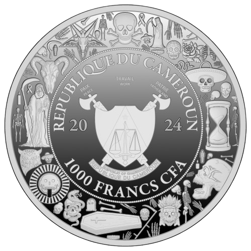 Miniatura: Dia De Los Muertos: Skull with Flower 1oz .999 Silver Coin 1000F Cameroon 2025