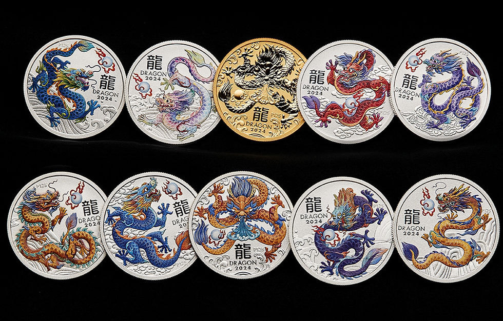 2024 Australia Lunar Dragon Colorized 10 x 1/2 oz Silver Coin Set