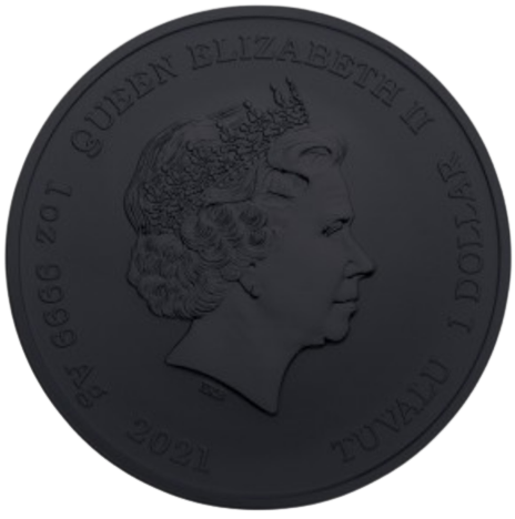 Miniatura: 2021 1oz $1 Tuvalu Silver Black Flag The Red Flag Fleet Black Platinum Colorized