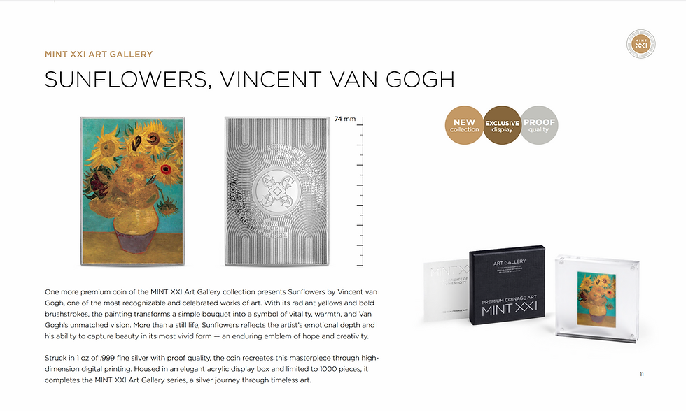 Miniatura: Sunflowers, Vincent van Gogh: Art Gallery 1oz .999 Silver Cameroon